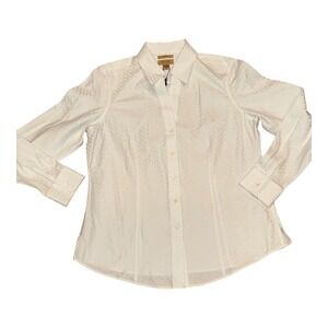 Gold Label Investments Womens White Non-Iron Cotton Button Down Shirt Sz 12 NWT